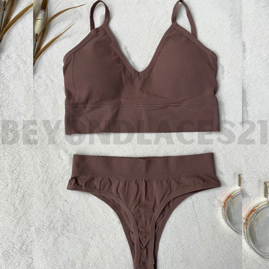 Seamless Cotton Ribbed Bra and Panty Set