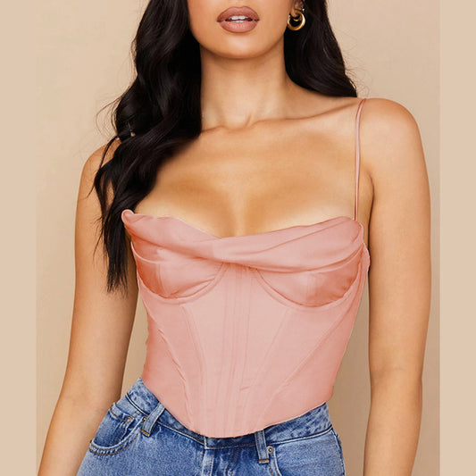 Satin Corset Top Spaghetti Strap Boned Body Shaper