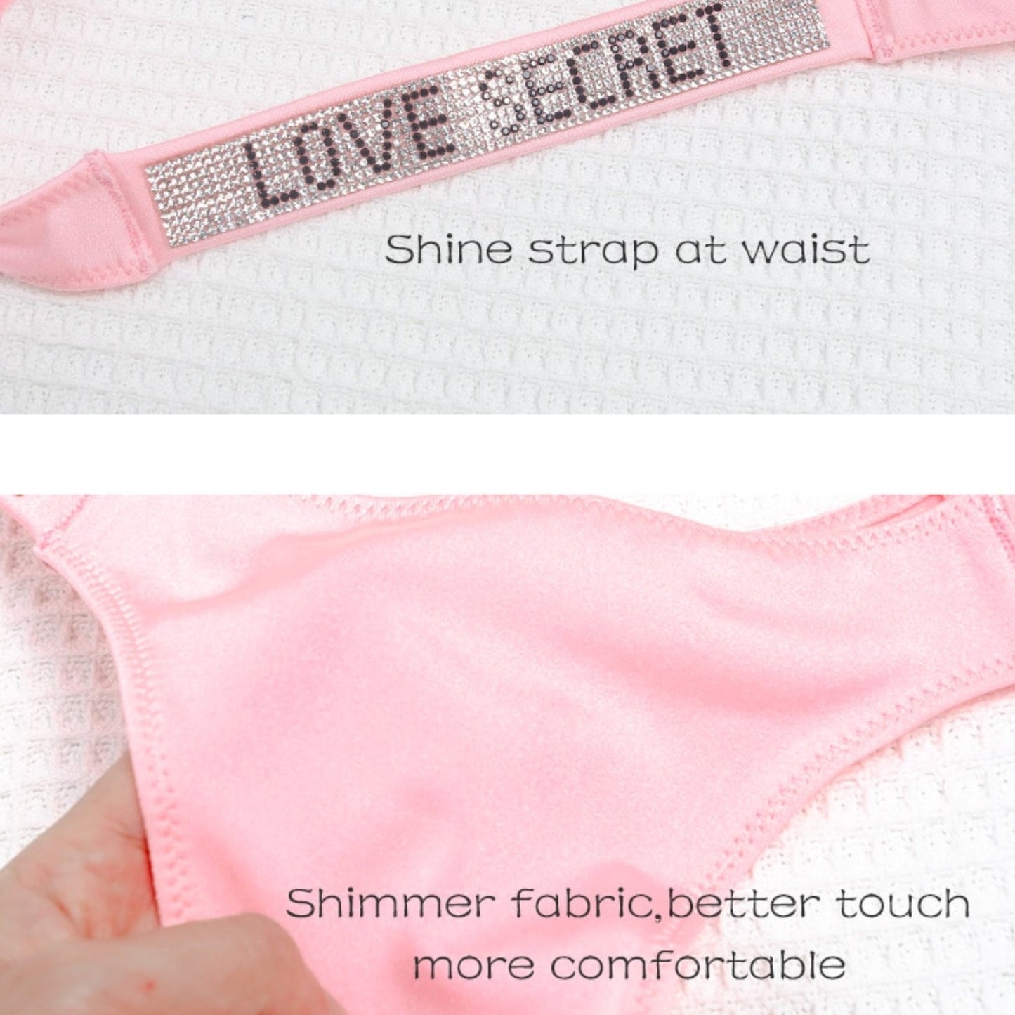 Love Secret Print Neon Rhinestone Strap Low Waist Panties