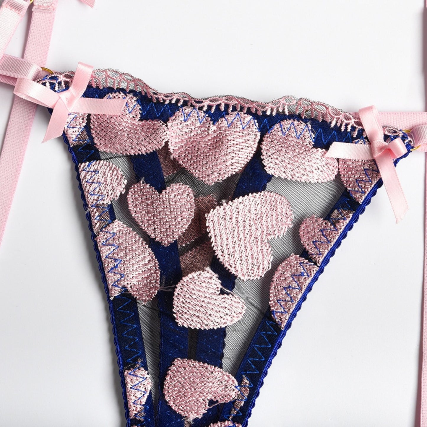 Heart Embroidery Love Bowknot Lingerie Set