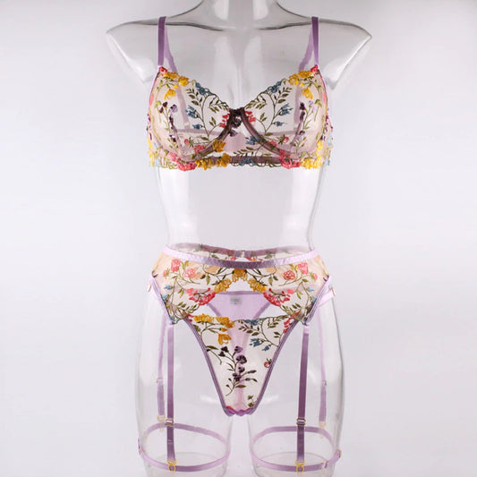 See Through Floral Lace Lingerie Set