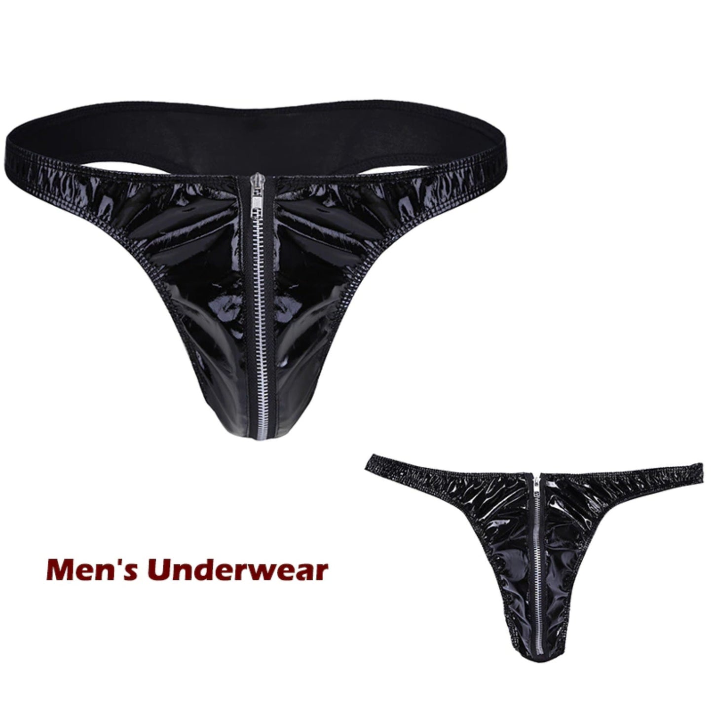 Men's Lingerie Patent Leather Front Zip