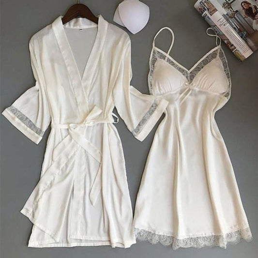Wedding Silk Robe and Dress Set Nightgown