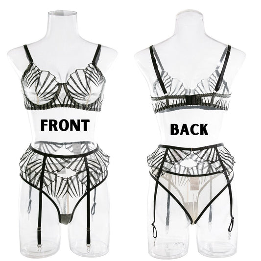 Ultra Thin Sheer Black Stripes Lingerie Set