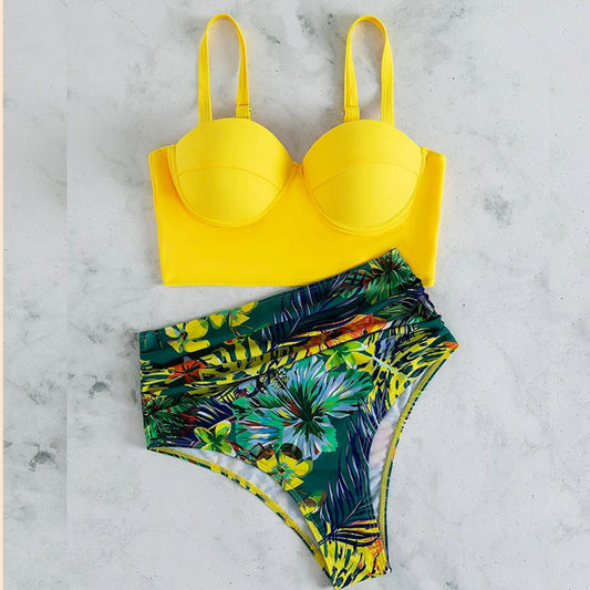 Two Piece High Waist Sexy Push Up Tropical Bikini Set
