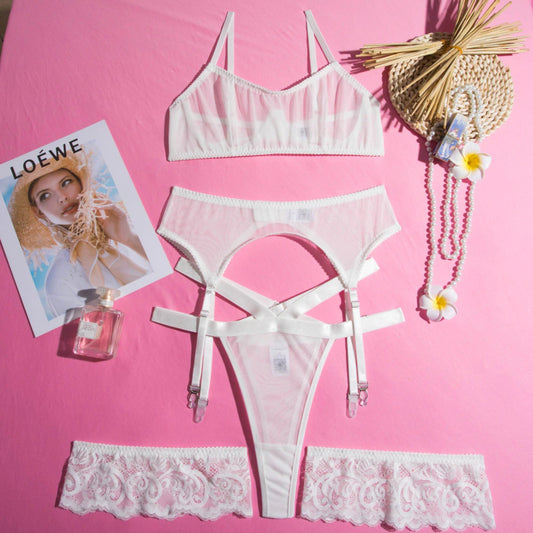 Sheer See Through Solid Color Lingerie Set