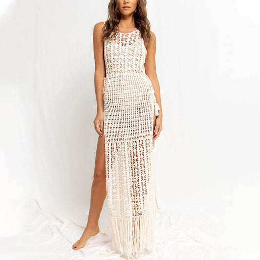 Crochet Hollow Out Fringed Mesh Dress Bikini Cover Up