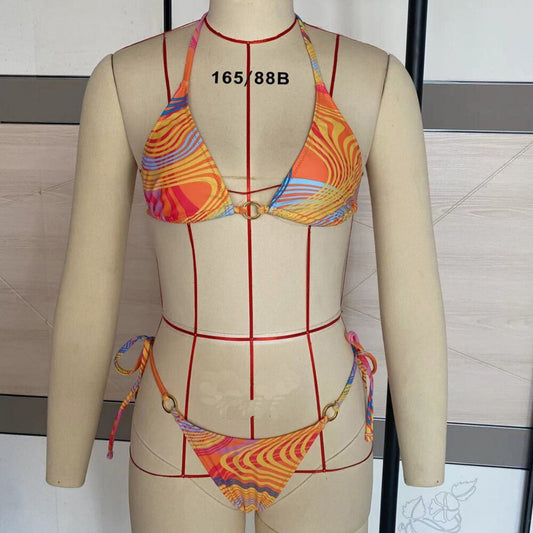 Lace Up Floral Bikini Swimsuit