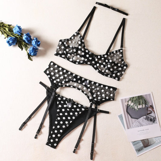 Polka Dot Sheer See Through Boudoir Lingerie Set