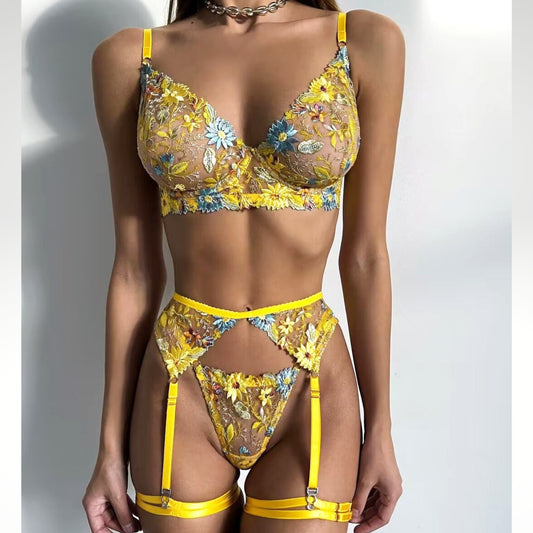 Sheer Yellow Boudoir Lingerie Set