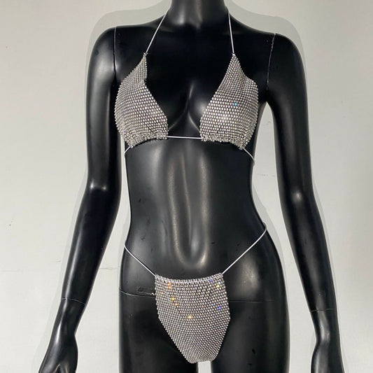 Swimsuit Bling Rhinestones Fishnet Bikini Women