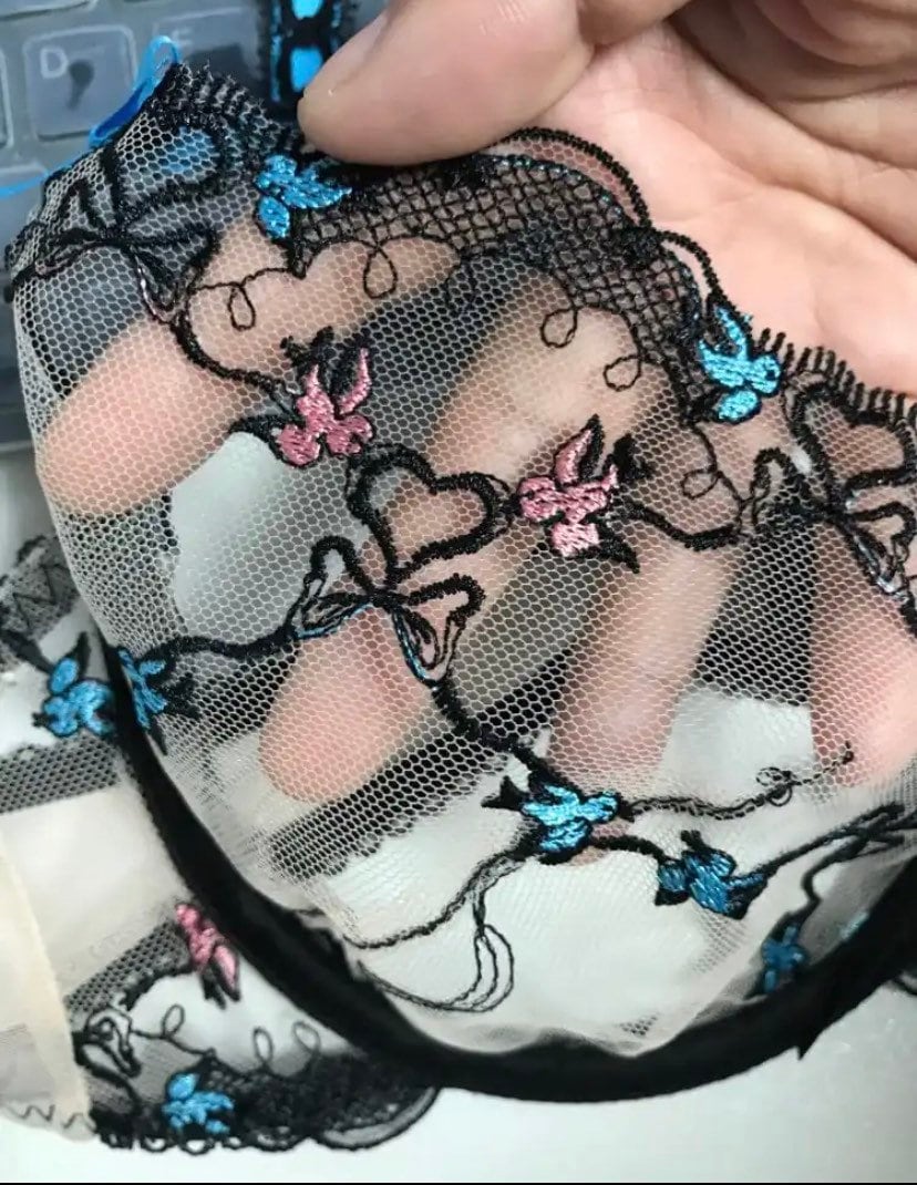 See Through Bird Embroidery Lingerie Set