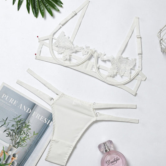 Wedding Lingerie Embroidery Cup See Through White Lingerie Set