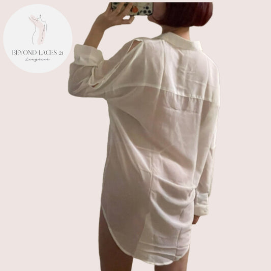 Sheer Sleep Shirt for Women Oversized Boyfriend Style Nightshirt