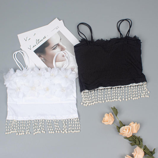 Floral Lace Pearl Tassel Tops