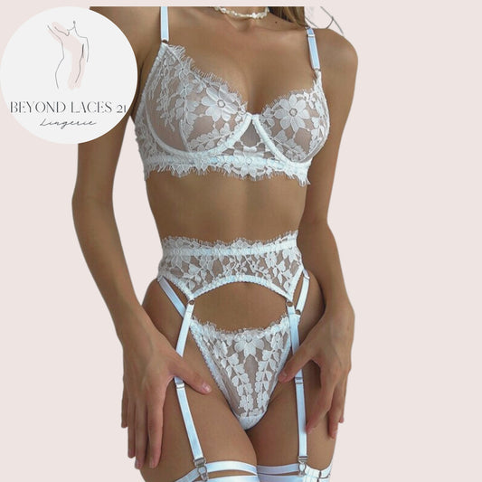 Sheer Lace White Bridal Lingerie See Through Set
