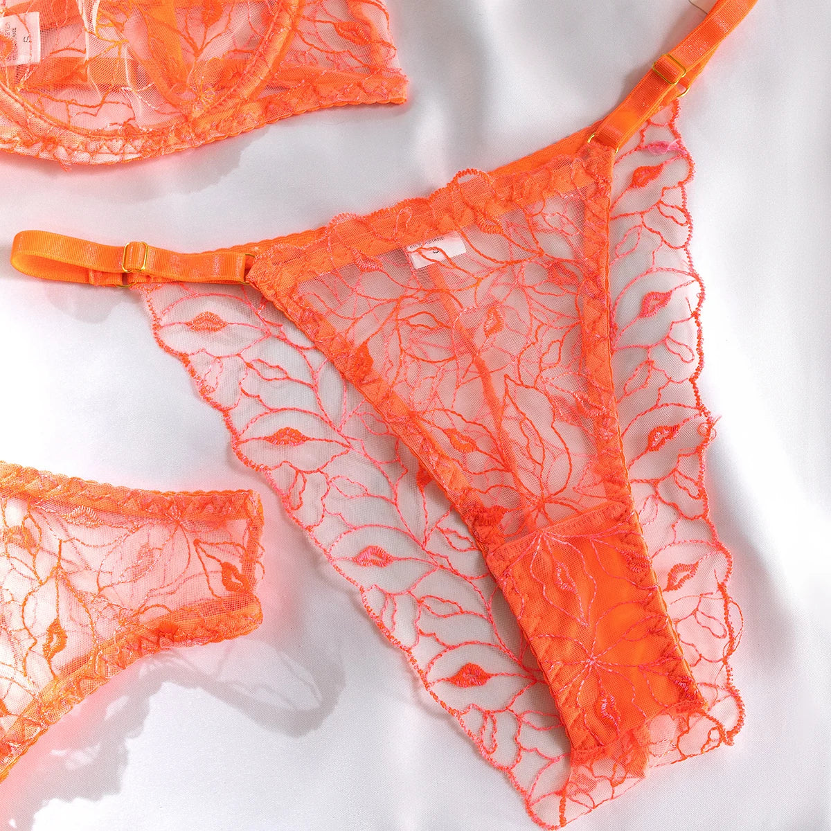 Neon Sheer Lace See-through Lingerie Set