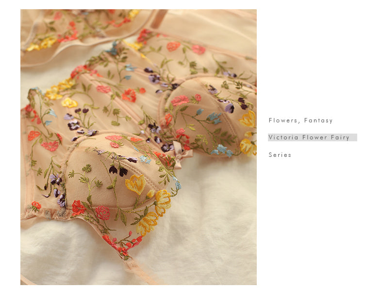 Floral Lace Embroidery Corset Lingerie Set