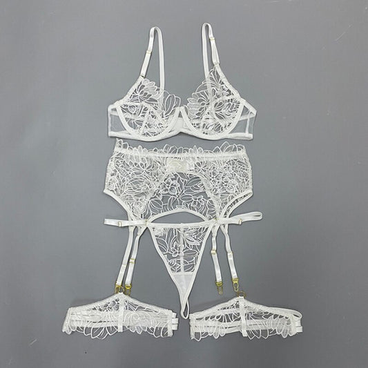 Wedding Lingerie Floral Embroidery White See Through Lace