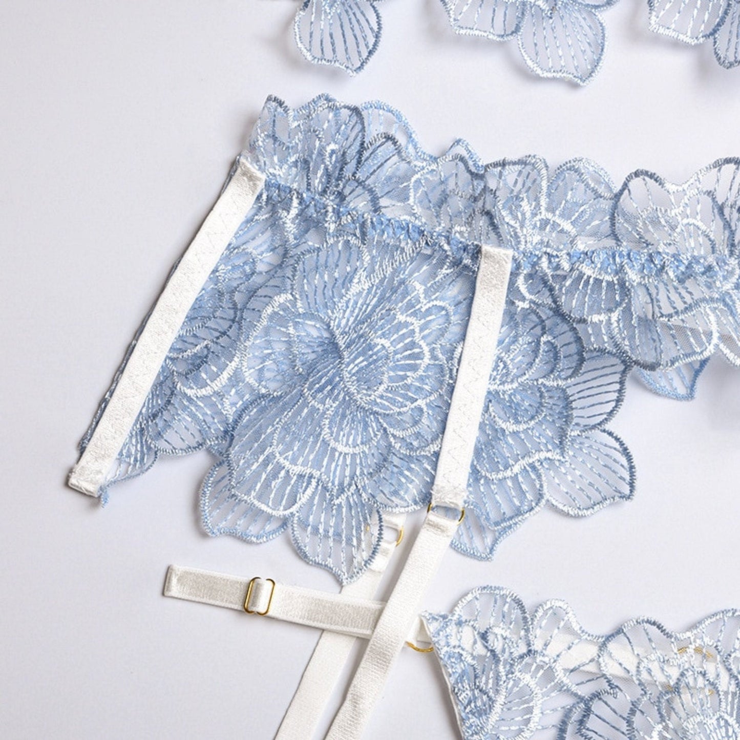 Wedding Lingerie Light Blue 4Piece Fairy French Embroidery