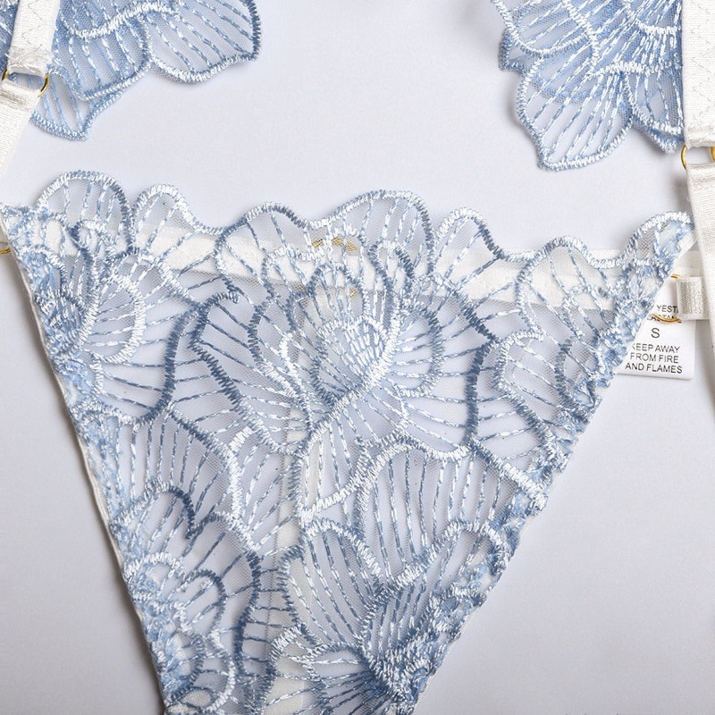 Wedding Lingerie Light Blue 4Piece Fairy French Embroidery