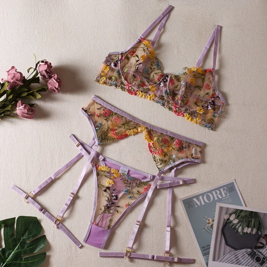 See Through Floral Lace Lingerie Set