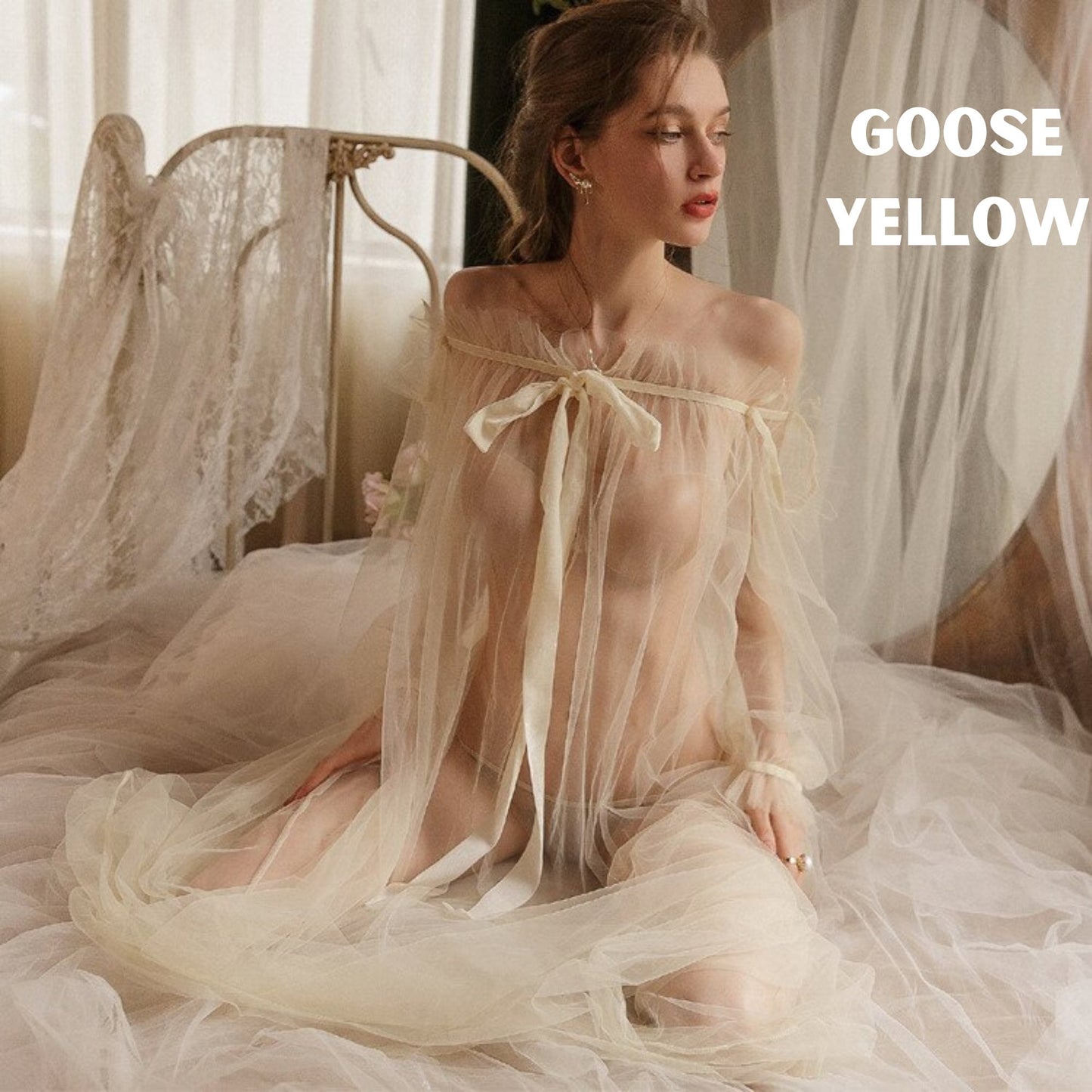 Organza Long Wedding Lace Sheer Nightdress