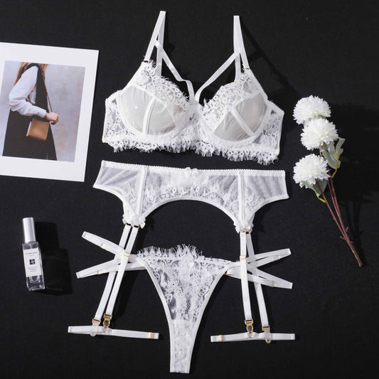 Ultra-thin Sheer Lace White Bridal Lingerie Set