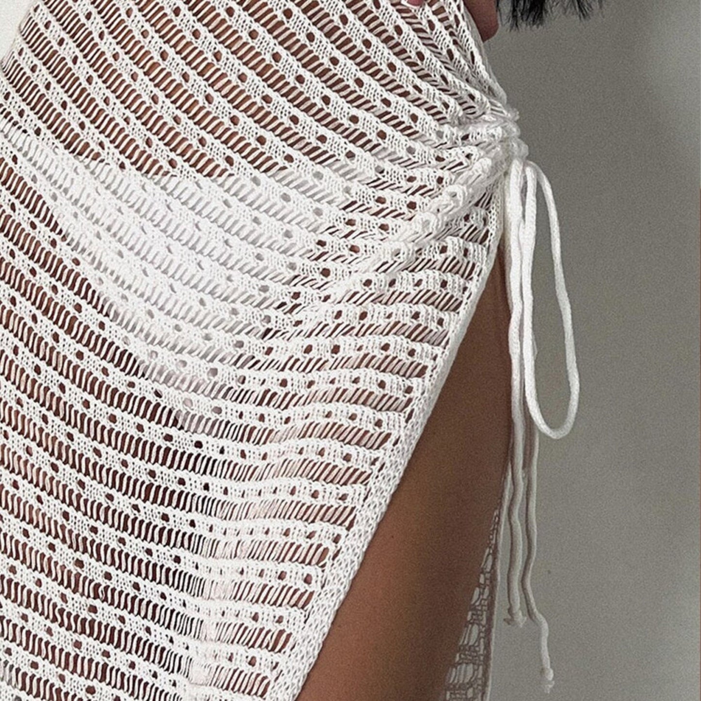 White Knitted One Shoulder Venus Cut Swimsuit Cover Up