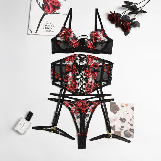 Sensual Red Black Tummy Shaper Lingerie Set